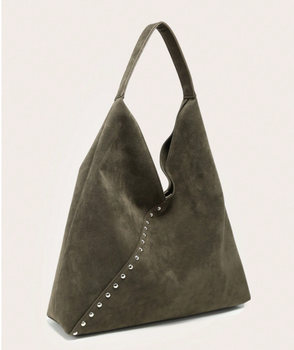 Rivelle Studded Suedette Hobo Bag – Women’s Large Top Handle Handbag | Spacious Open Design | Fashionable Office Tote