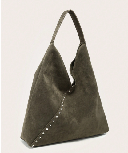 Rivelle Studded Suedette Hobo Bag – Women’s Large Top Handle Handbag | Spacious Open Design | Fashionable Office Tote