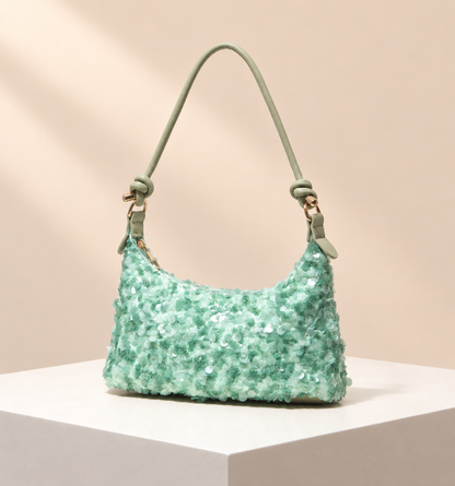 Mirevane Textured Shoulder Bag — warm beige studio background