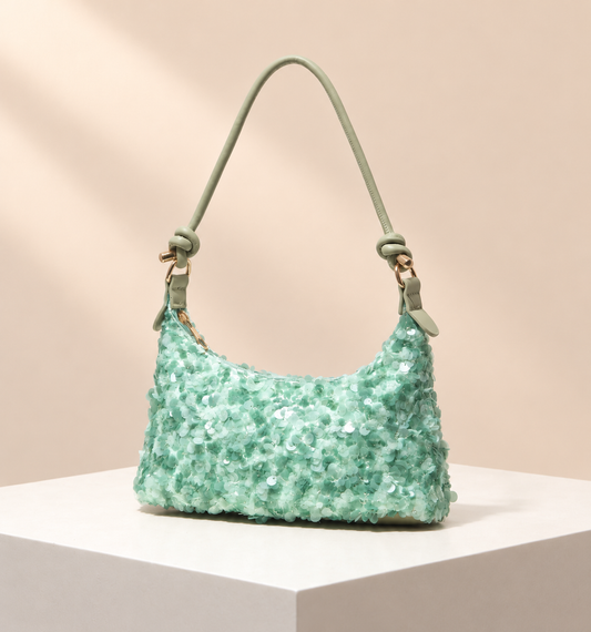 Mirevane Textured Shoulder Bag — warm beige studio background