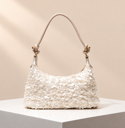 Bellavienne Textured Shoulder Bag — warm beige studio background