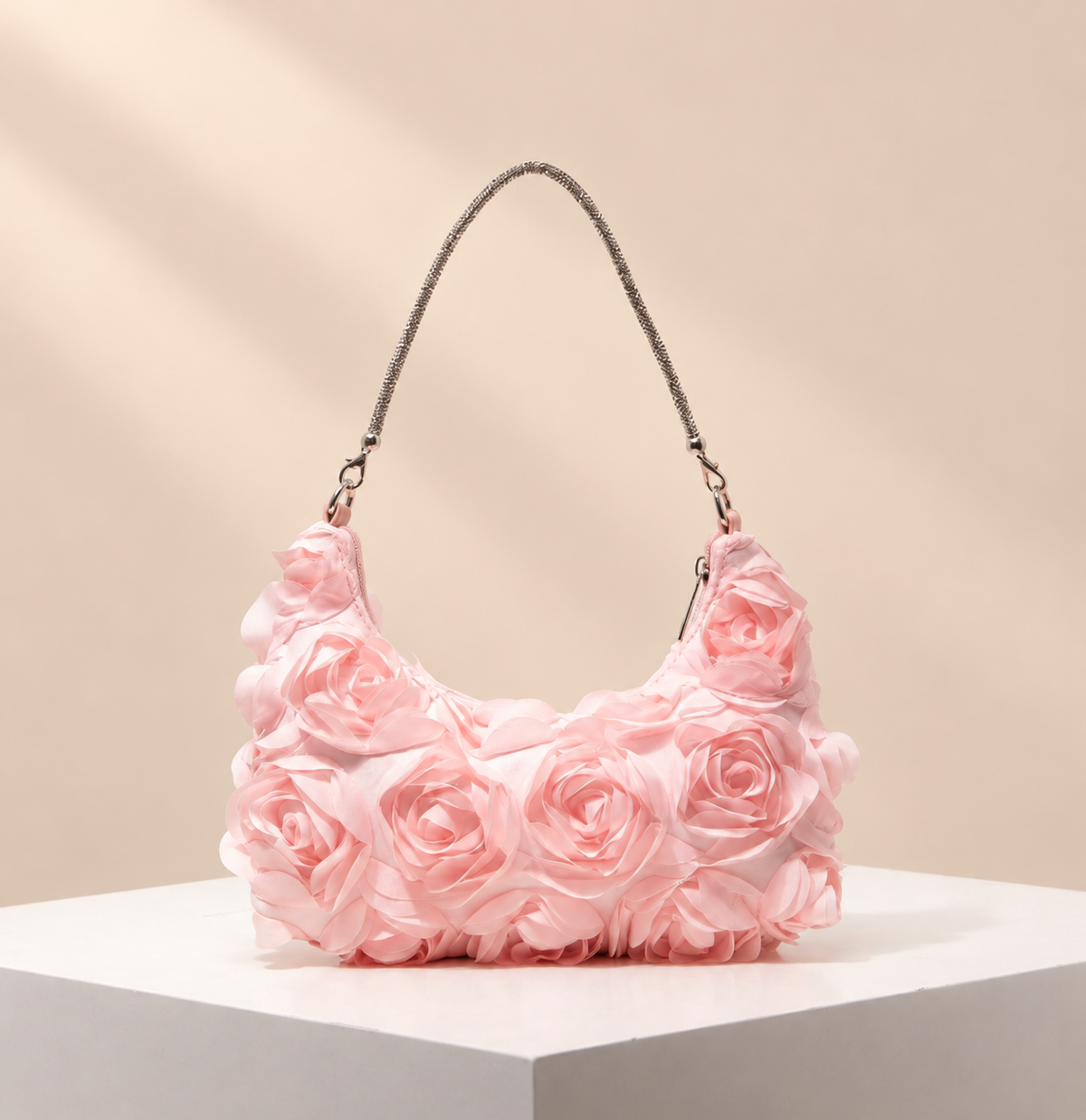 Rosavelle Rosette Shoulder Bag — warm beige studio background