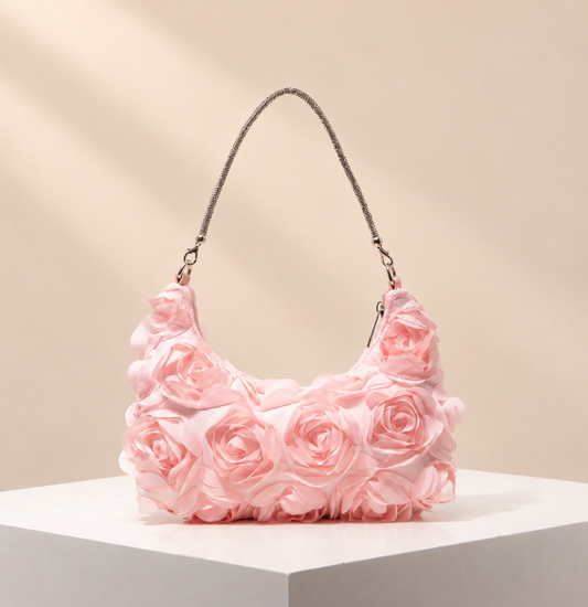 Rosavelle Rosette Shoulder Bag — warm beige studio background