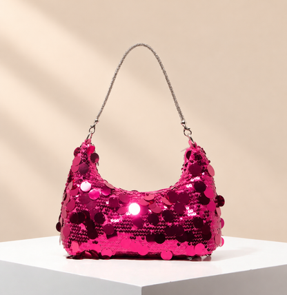 Virelle Sequin Shoulder Bag — warm beige studio background