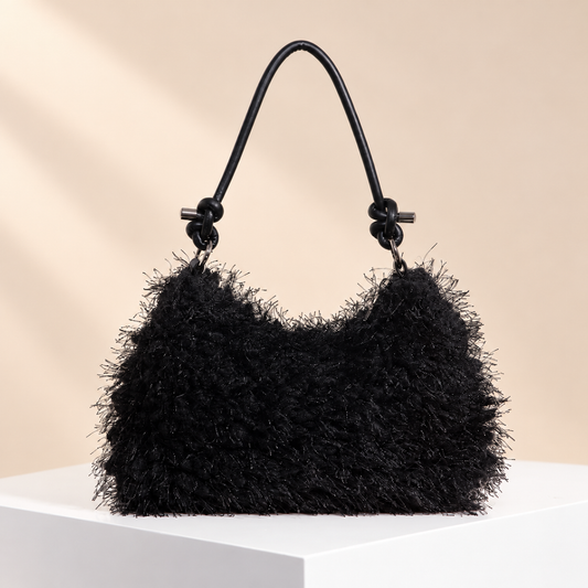 Noirielle Fluffy Shoulder Bag — warm beige studio background