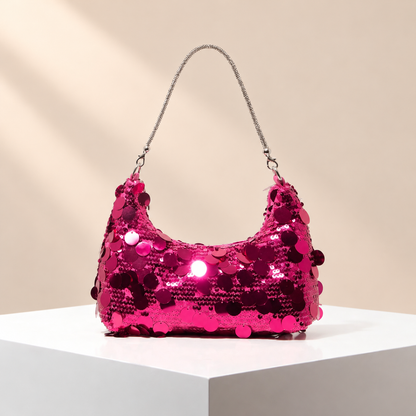 Lumiara Sequin Shoulder Bag — warm beige studio background