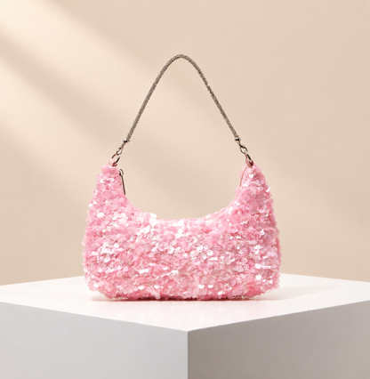Marivelle Sequin Shoulder Bag — warm beige studio background