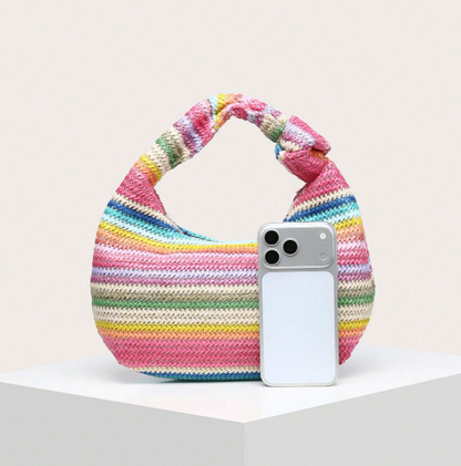 Calienne Striped Knit-Effect Hobo Bag