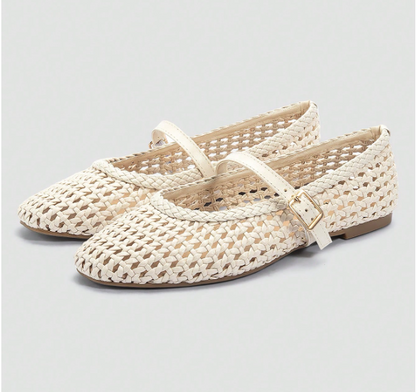 Marielle Woven Mary Jane Flats – Women’s Square-Toe Ballet Shoes | Buckle Strap | Fashionable Everyday Footwear