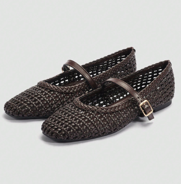 Marielle Woven Mary Jane Flats – Women’s Square-Toe Ballet Shoes | Buckle Strap | Fashionable Everyday Footwear