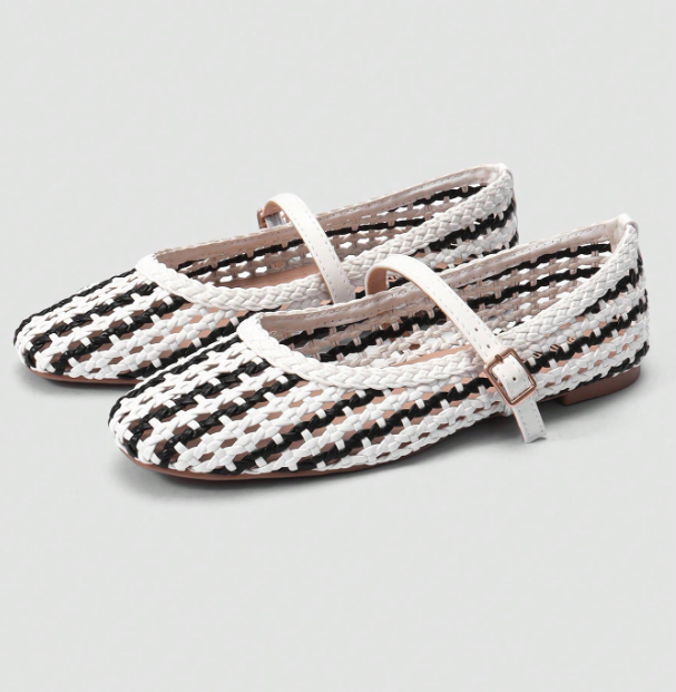 Marielle Woven Mary Jane Flats – Women’s Square-Toe Ballet Shoes | Buckle Strap | Fashionable Everyday Footwear