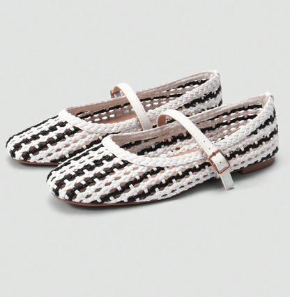 Marielle Woven Mary Jane Flats – Women’s Square-Toe Ballet Shoes | Buckle Strap | Fashionable Everyday Footwear