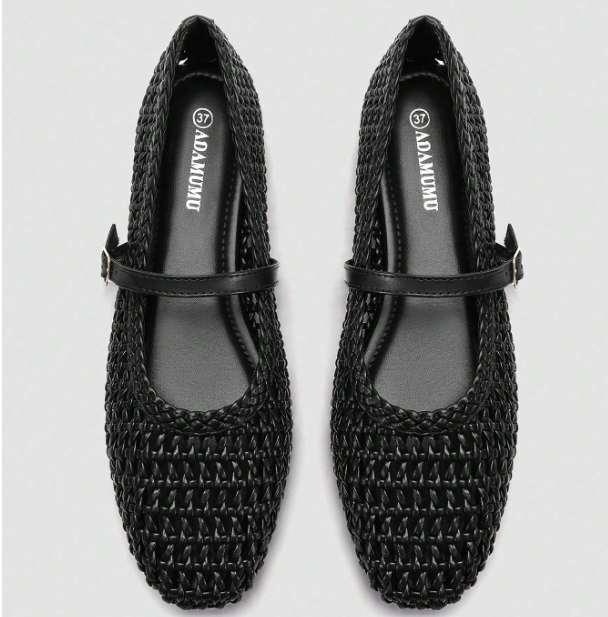 Marielle Woven Mary Jane Flats – Women’s Square-Toe Ballet Shoes | Buckle Strap | Fashionable Everyday Footwear