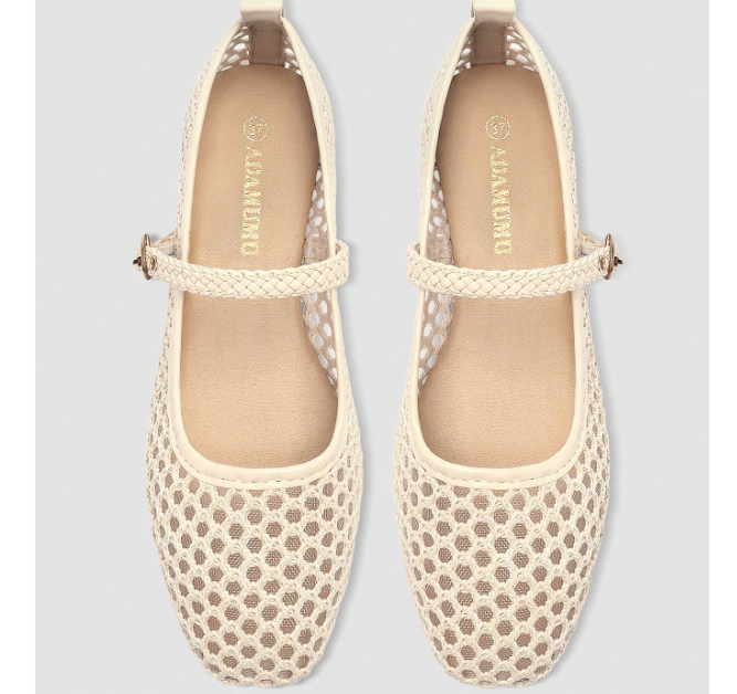 Elowyn Braided Mary Jane Flats – Women’s Woven Ballet Shoes | Square Toe & Buckle Strap | Elegant Everyday Footwear