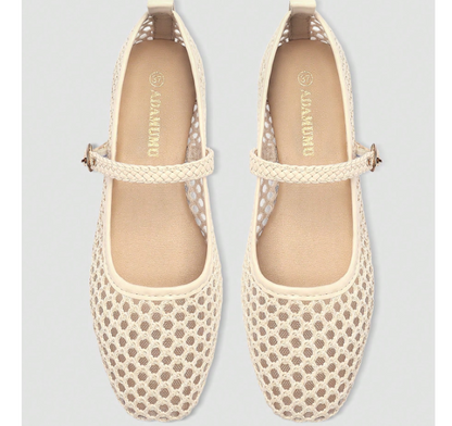 Elowyn Braided Mary Jane Flats – Women’s Woven Ballet Shoes | Square Toe & Buckle Strap | Elegant Everyday Footwear