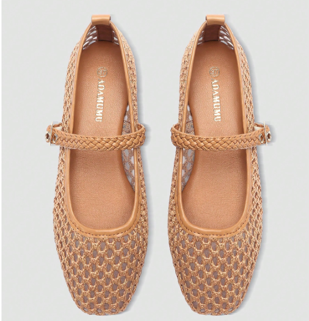Elowyn Braided Mary Jane Flats – Women’s Woven Ballet Shoes | Square Toe & Buckle Strap | Elegant Everyday Footwear