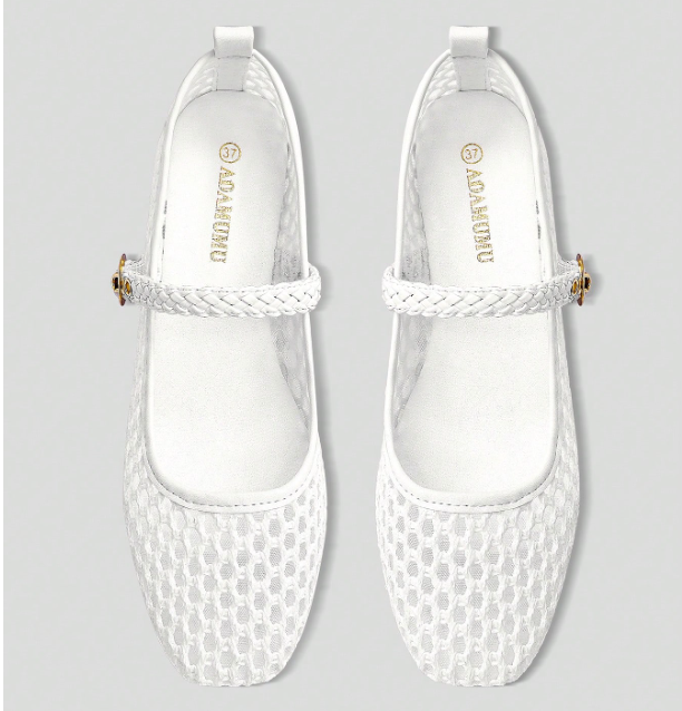 Elowyn Braided Mary Jane Flats – Women’s Woven Ballet Shoes | Square Toe & Buckle Strap | Elegant Everyday Footwear