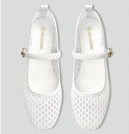 Elowyn Braided Mary Jane Flats – Women’s Woven Ballet Shoes | Square Toe & Buckle Strap | Elegant Everyday Footwear