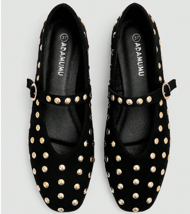Élanora Gold-Tone Studded Mary Jane Flats