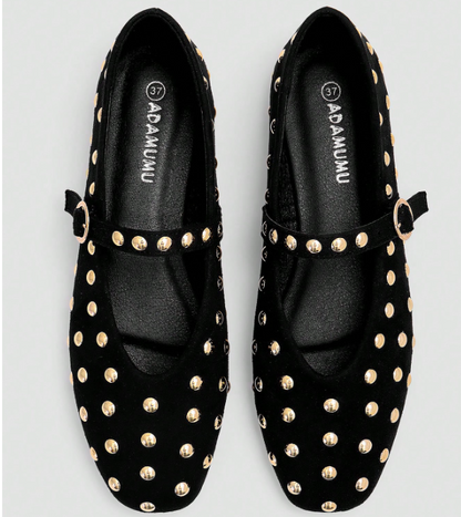 Élanora Gold-Tone Studded Mary Jane Flats