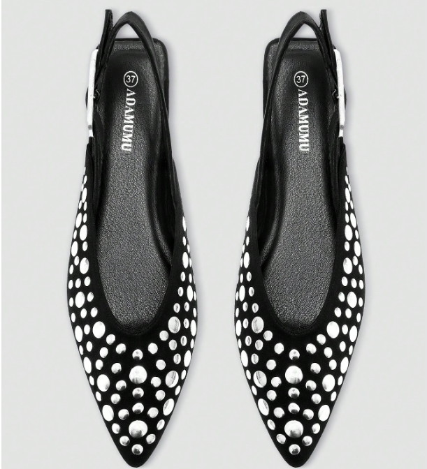 Virelle Studded Pointed-Toe Slingback Flats
