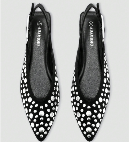 Virelle Studded Pointed-Toe Slingback Flats