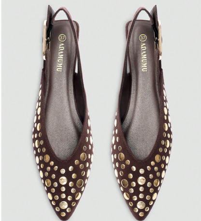 Virelle Studded Pointed-Toe Slingback Flats