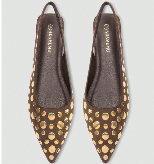 Virelle Studded Pointed-Toe Slingback Flats