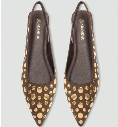 Virelle Studded Pointed-Toe Slingback Flats