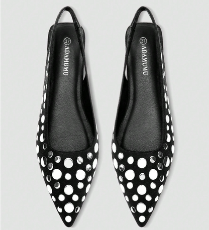 Virelle Studded Pointed-Toe Slingback Flats