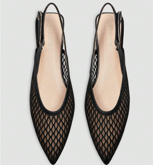 Serelle Mesh Pointed-Toe Slingback Flats