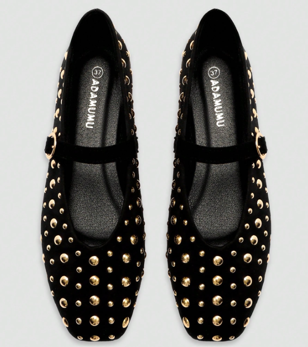 Aurevia Gold-Tone Studded Mary Jane Flats