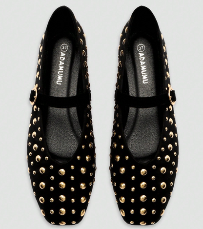 Aurevia Gold-Tone Studded Mary Jane Flats
