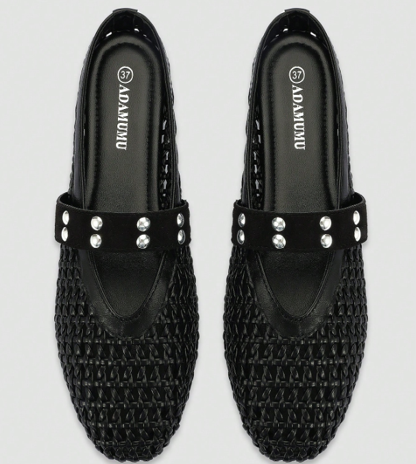 Solmira Woven Studded-Strap Mary Jane Flats