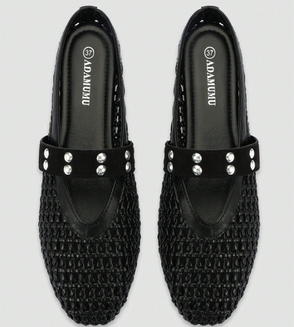 Solmira Woven Studded-Strap Mary Jane Flats
