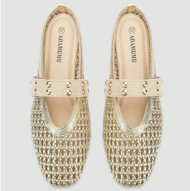 Solmira Woven Studded-Strap Mary Jane Flats