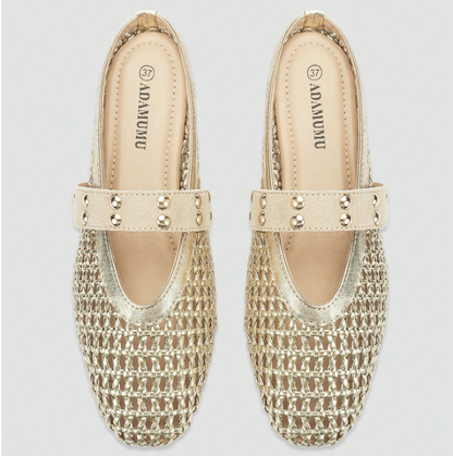 Solmira Woven Studded-Strap Mary Jane Flats