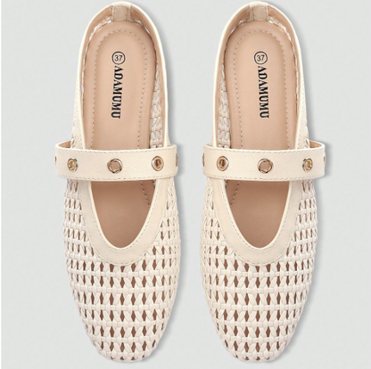 Solmira Woven Studded-Strap Mary Jane Flats