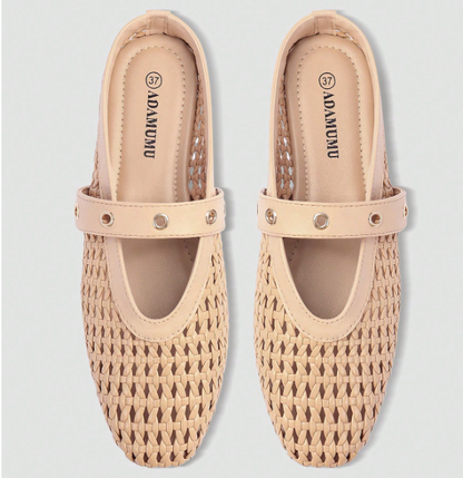 Solmira Woven Studded-Strap Mary Jane Flats