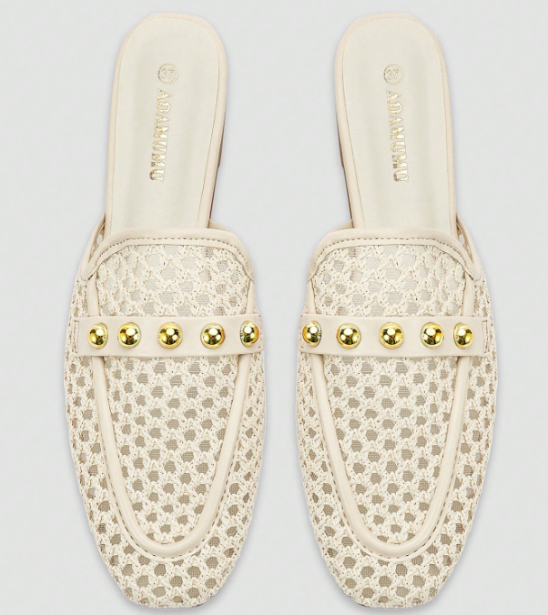 Rivelle Woven Studded Mule Flats