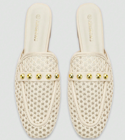 Rivelle Woven Studded Mule Flats