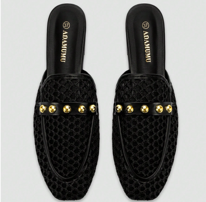 Rivelle Woven Studded Mule Flats