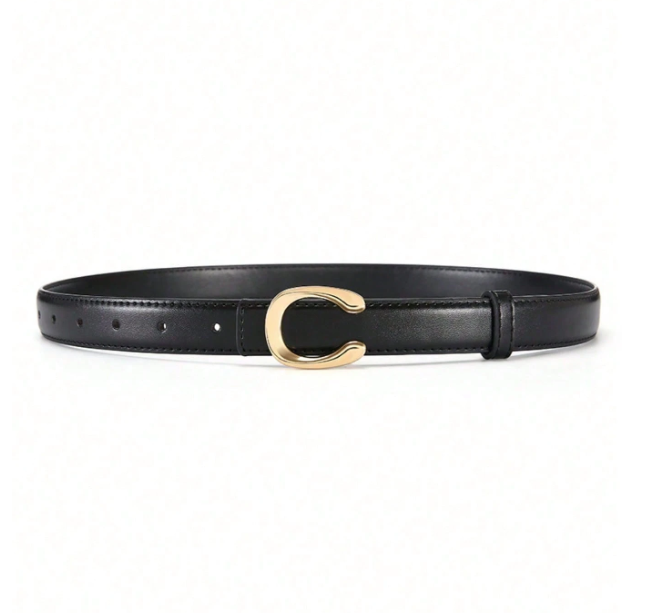 Céliane Letter Buckle Belt – Women’s 110cm PU Waist Belt | Smooth Statement Buckle | Casual Trouser & Dress Accessory