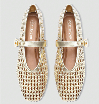 Aurelis Gold Woven Mary Jane Flats