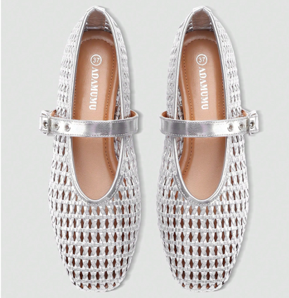 Aurelis Gold Woven Mary Jane Flats