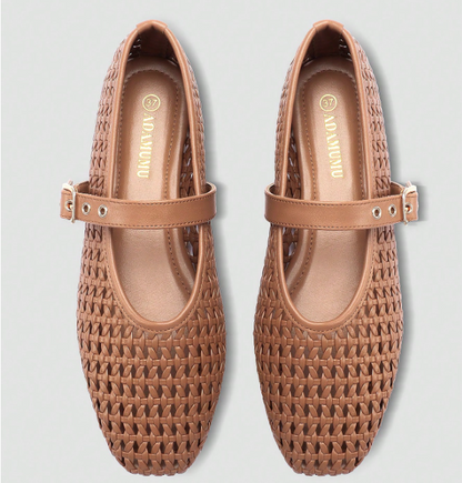 Aurelis Gold Woven Mary Jane Flats