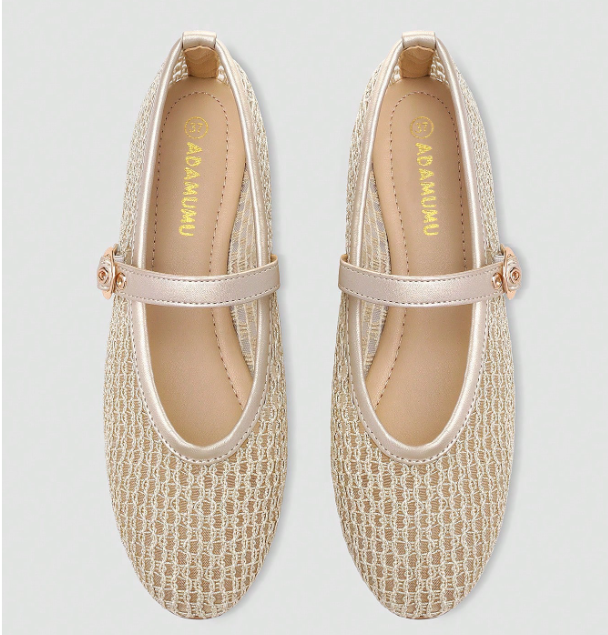 Aurelis Gold Woven Mary Jane Flats