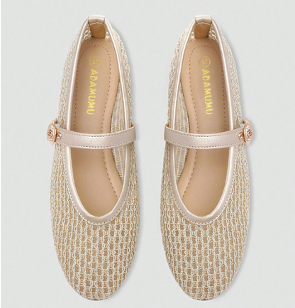 Aurelis Gold Woven Mary Jane Flats