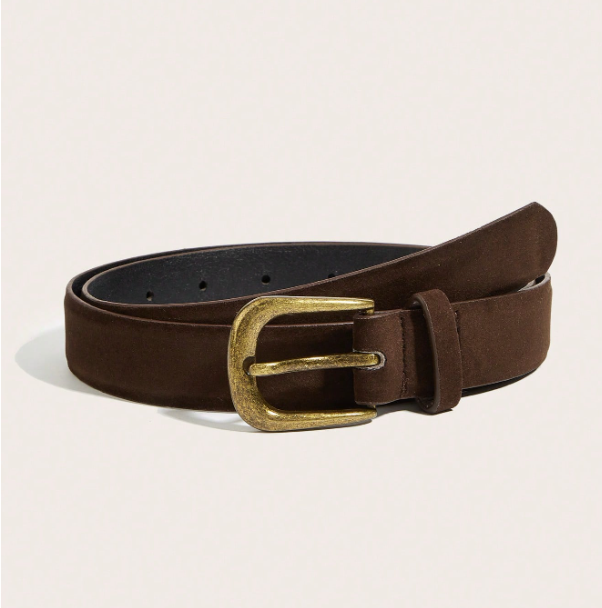 Velmora Retro Square Buckle Waist Belt – Women’s Coffee & Black PU Belt | Copper-Tone Buckle | Vintage Dress & Coat Accessory