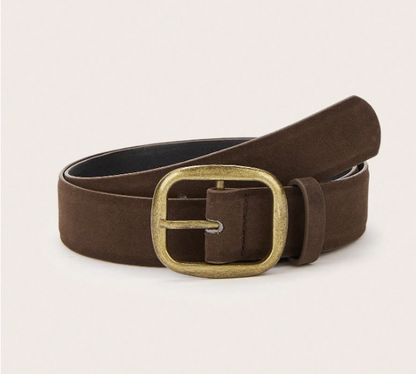 Velmora Retro Square Buckle Waist Belt – Women’s Coffee & Black PU Belt | Copper-Tone Buckle | Vintage Dress & Coat Accessory
